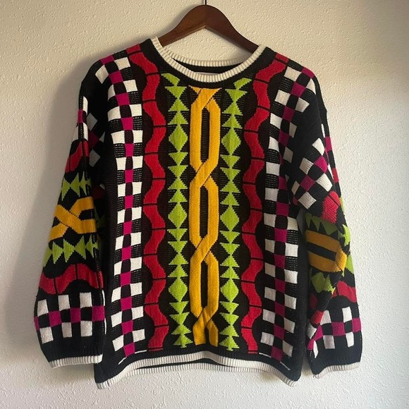 Sweaters - Vintage 80s / 90s Retro‎ Maximal Geometric Chunky Sweater